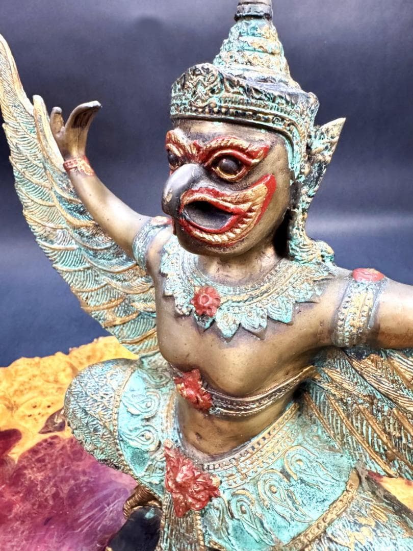 銅製彩絵ガルーダ像 仏像 神像 鳥の王 古美術 ヒンドゥー教伝世品WWST078