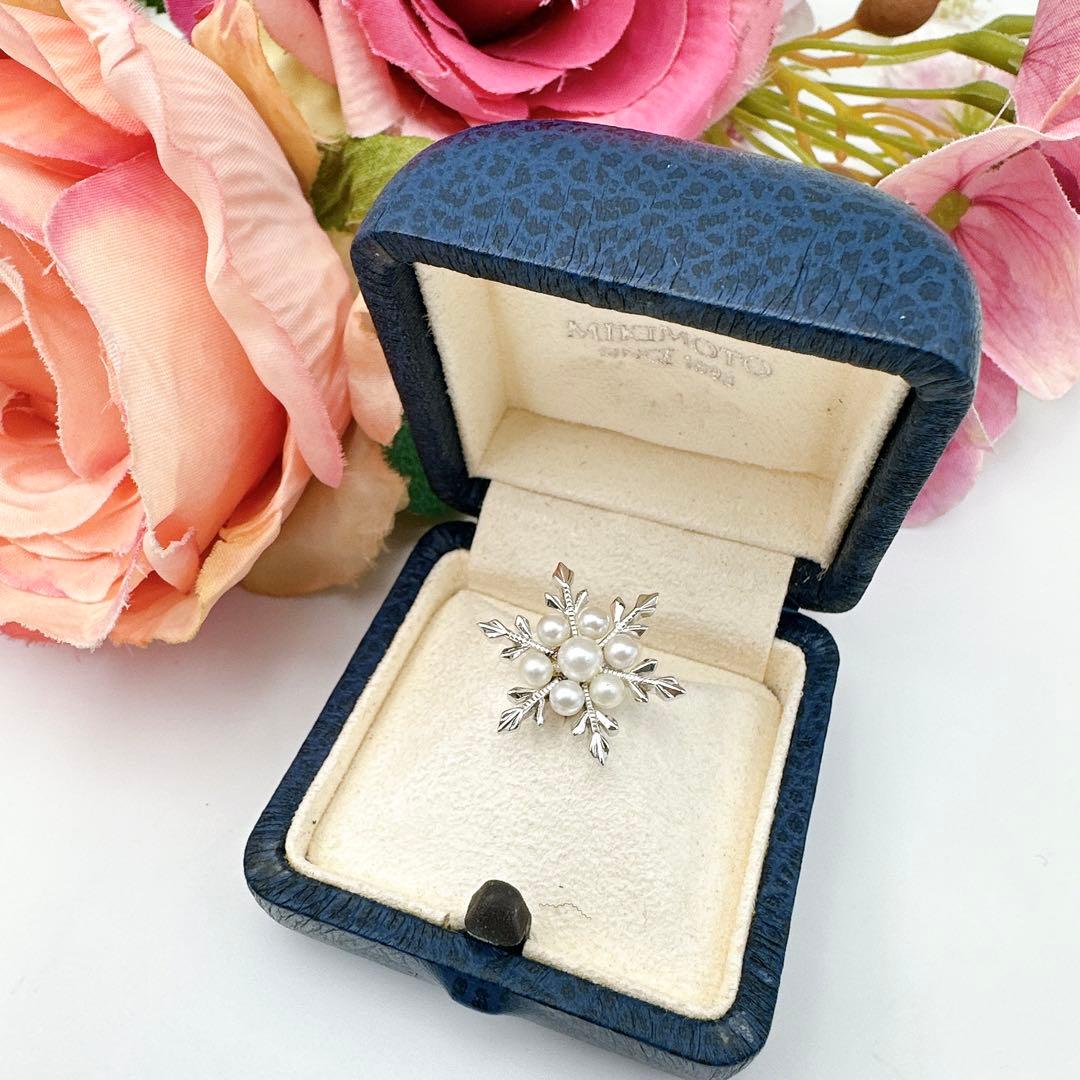 美品✨MIKIMOTO✨パール7珠 ピンブローチ　シルバー　雪の結晶