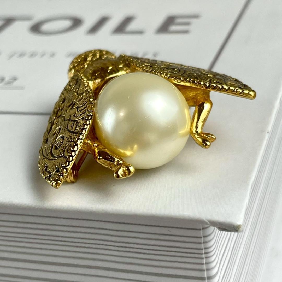 希少　Dior　ディオール 　蜂モチーフ　ビック　パール　ブローチ　ゴールド