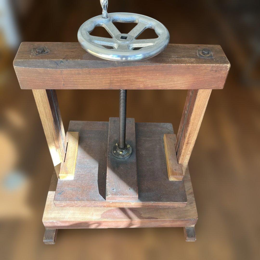 【昭和レトロ】木製プレス 製本用万力 ハンドル付 古道具 大型64cm