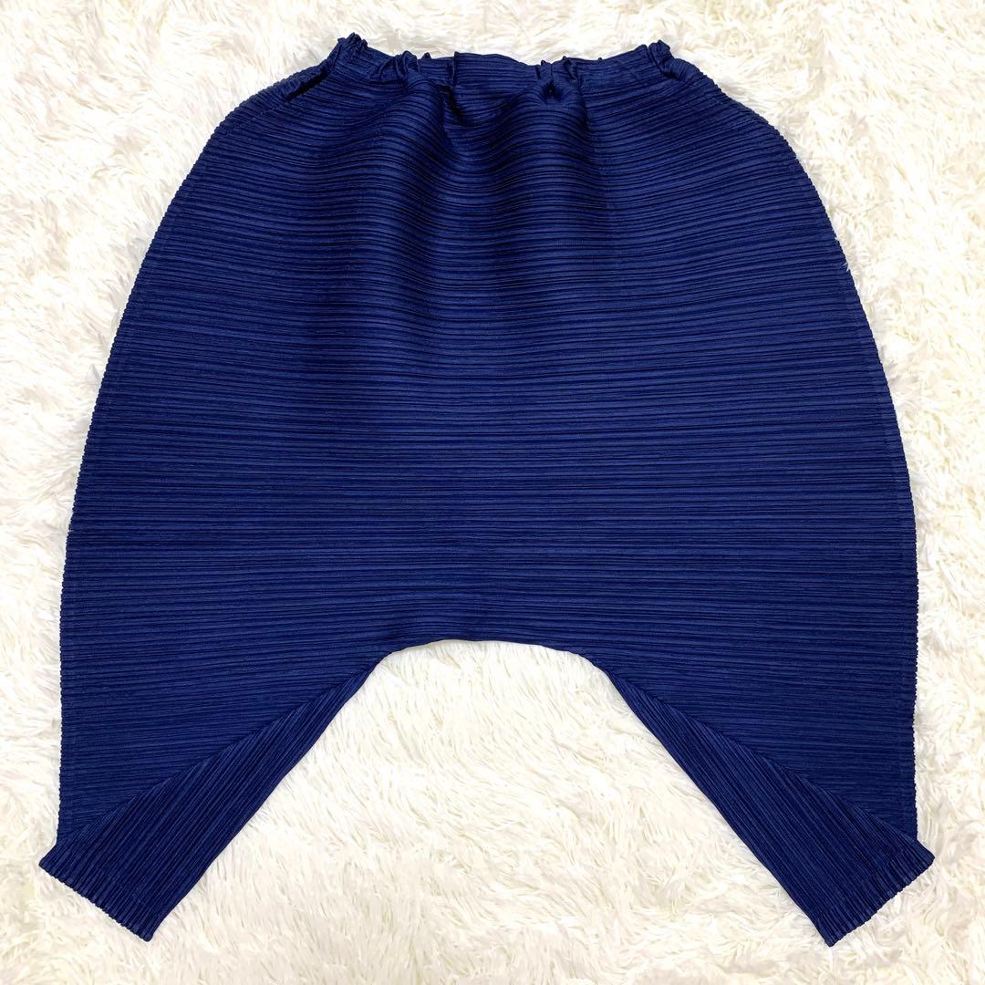 プリーツプリーズ サルエルパンツ 横プリーツ 切り替え 変形 S 青