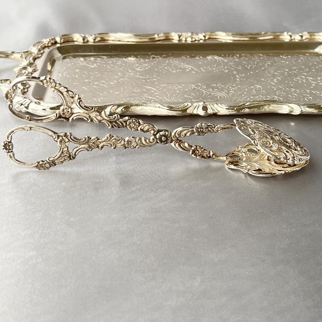 【ドイツ】 薔薇の透かしのトング【純銀】ローズ 16cm