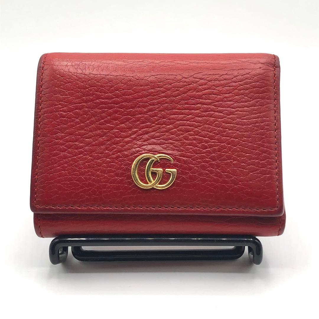 グッチ マーモント 三つ折り財布 レッド レザー