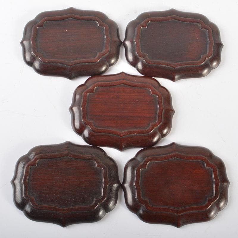 中国　唐木紫檀製　茶托　小皿　五客　V　R6572E