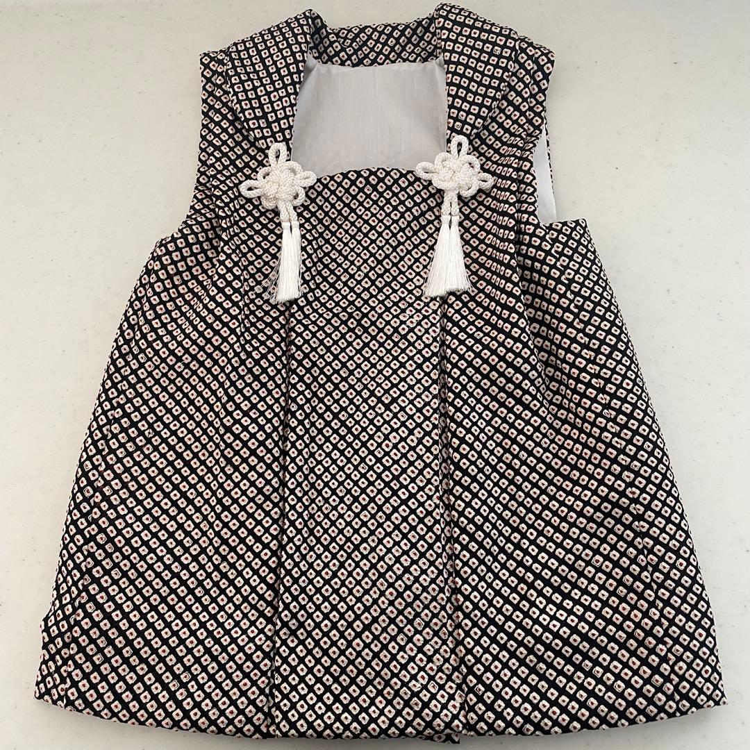 美品　七五三　3歳　正絹お着物セット　総絞りの被布　ブラックブーツコーデ