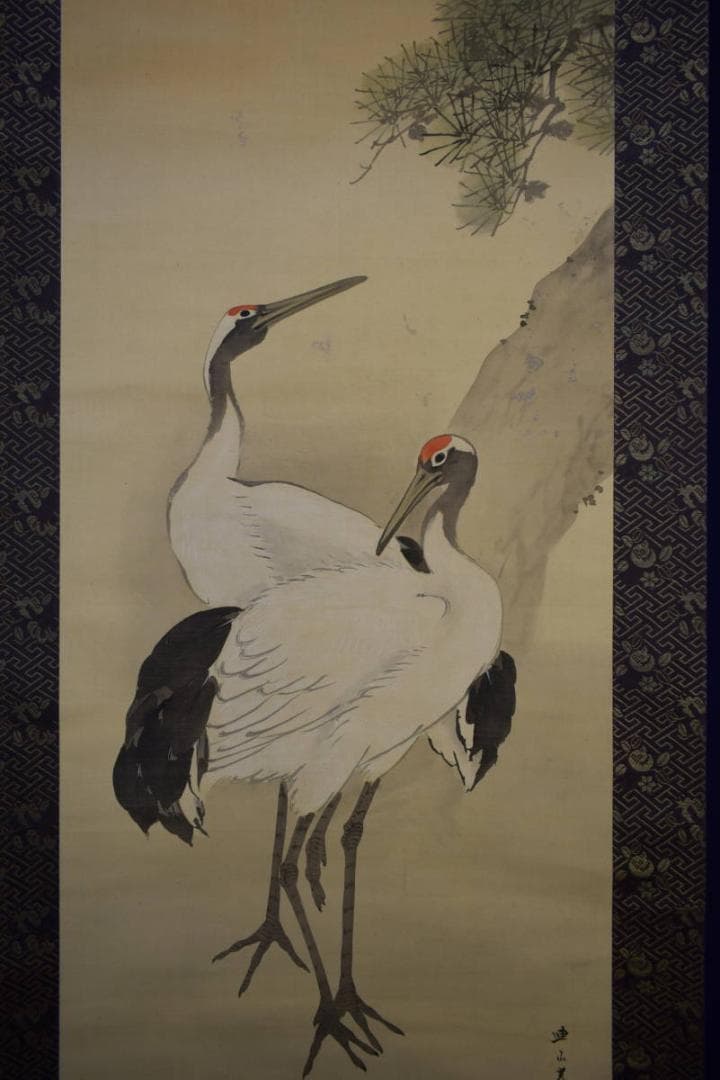 真作/岸連山/寿老鶴亀図/三幅対/布袋屋掛軸HG-111