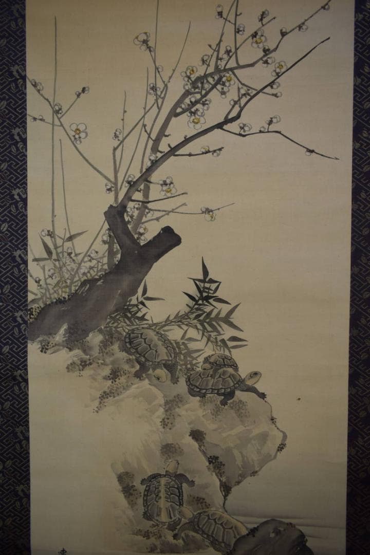 真作/岸連山/寿老鶴亀図/三幅対/布袋屋掛軸HG-111