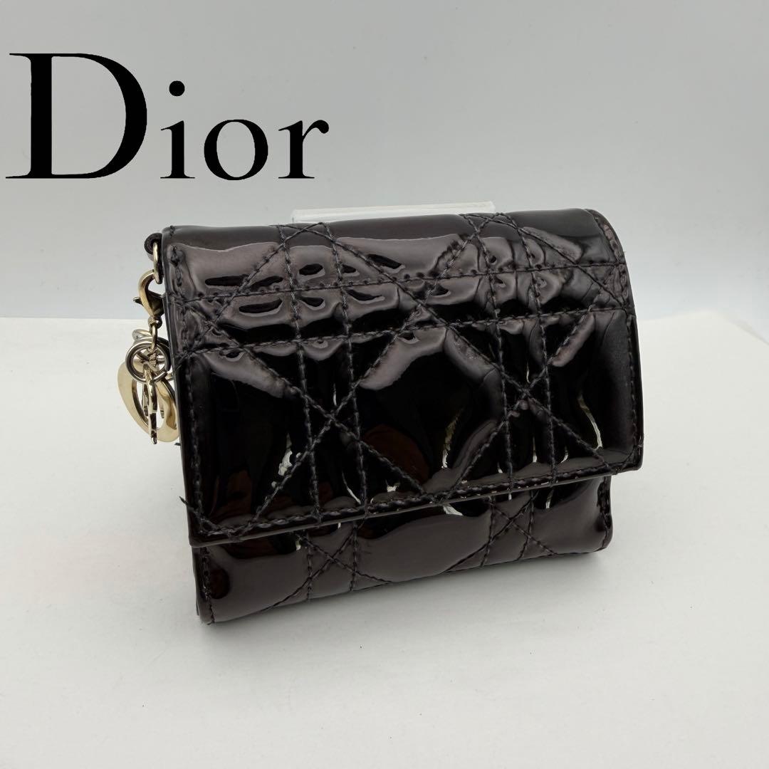 人気 Dior ディオール　エナメル レディディオールロータ 三つ折り 財布