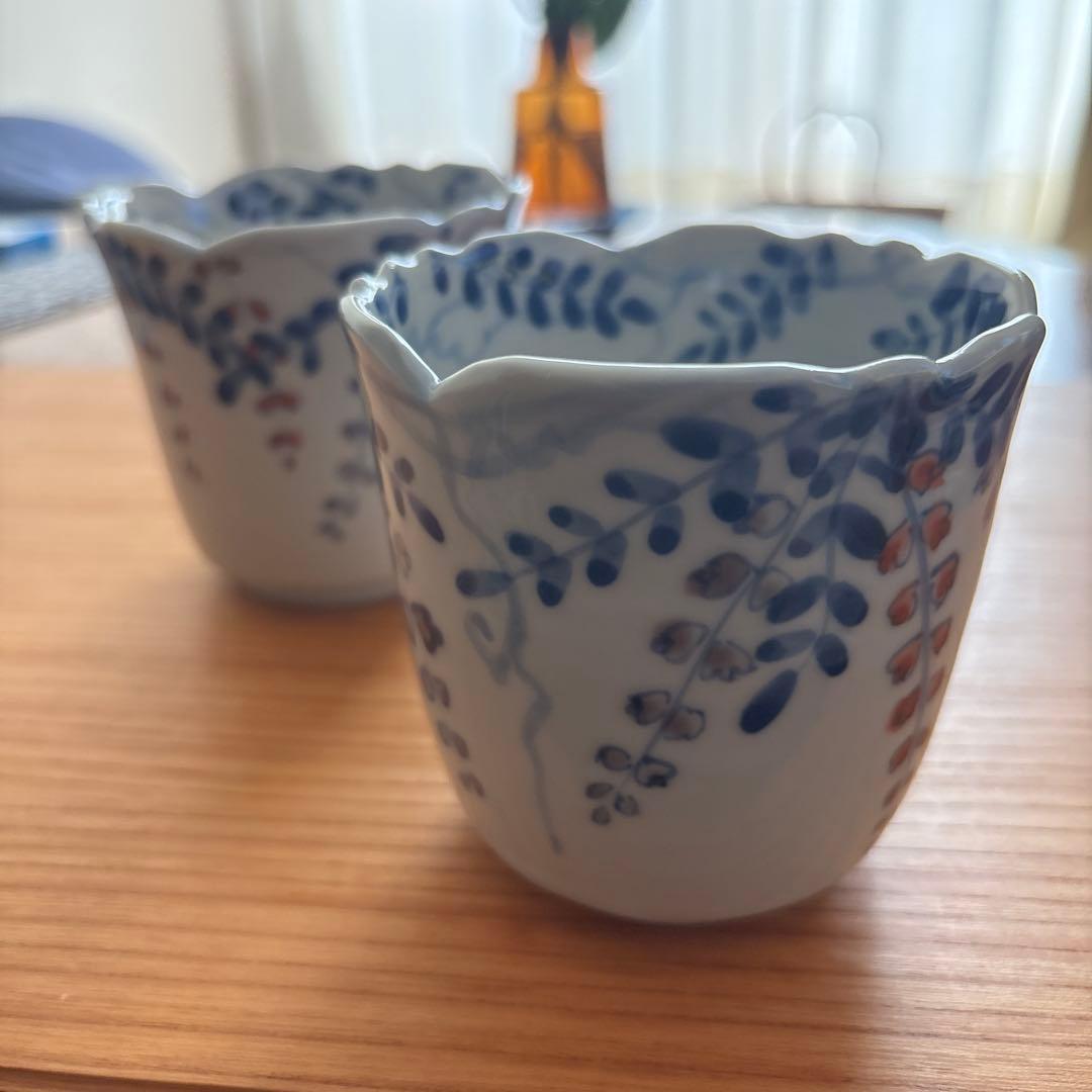 正木春蔵　色絵染付藤文筒向付　九谷焼　2個セット