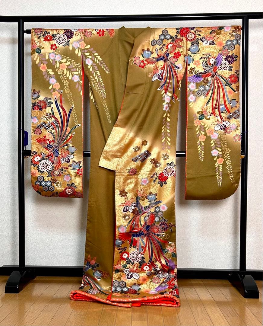 引き振袖 緑茶地 鳳凰に花 豪華 新婦 結婚式 花嫁 挙式 披露宴