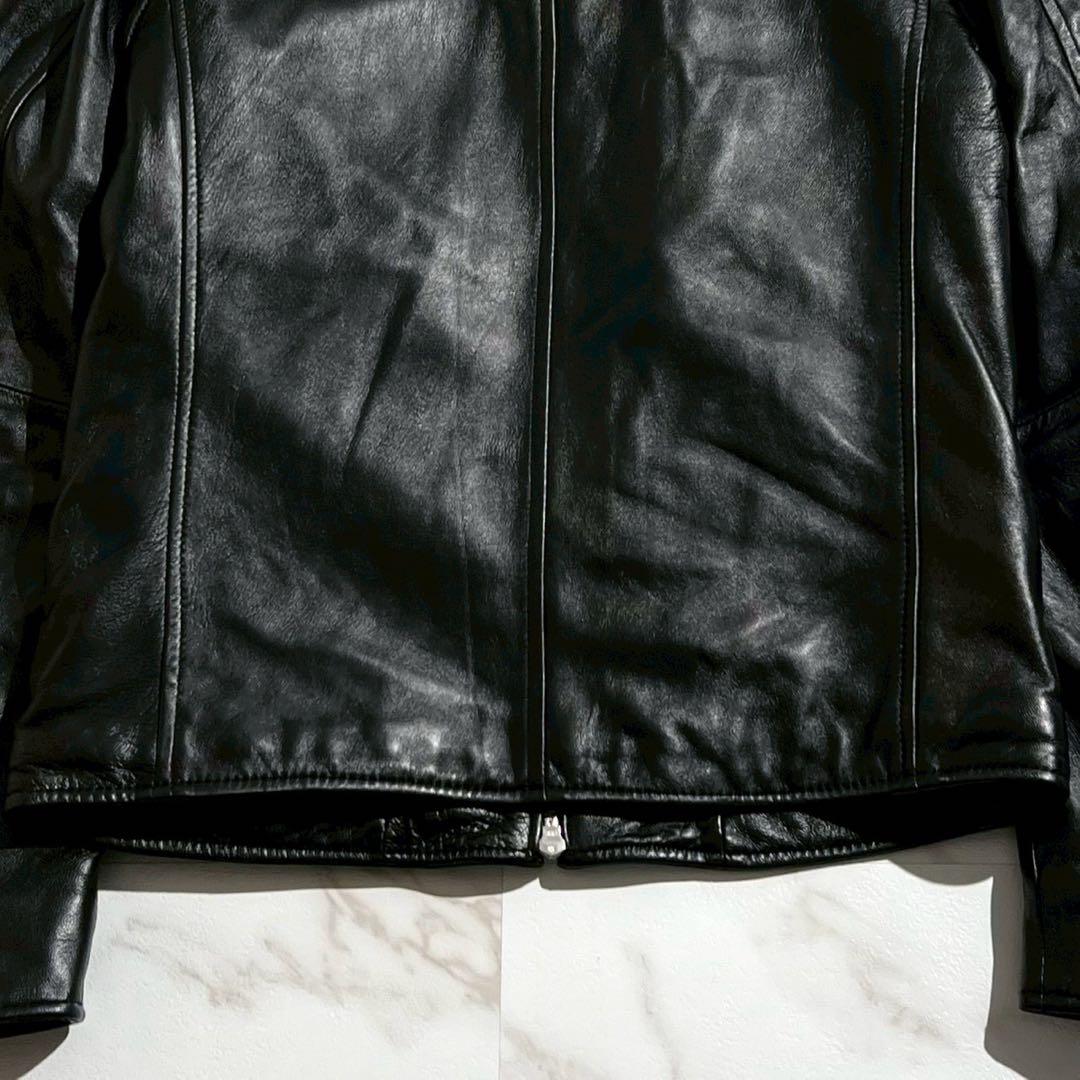 【美品】ナノユニバース レザージャケット ラムレザー キルティング シングル 黒