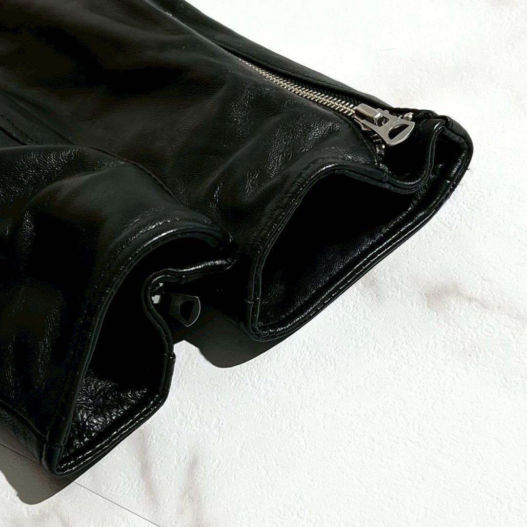 【美品】ナノユニバース レザージャケット ラムレザー キルティング シングル 黒