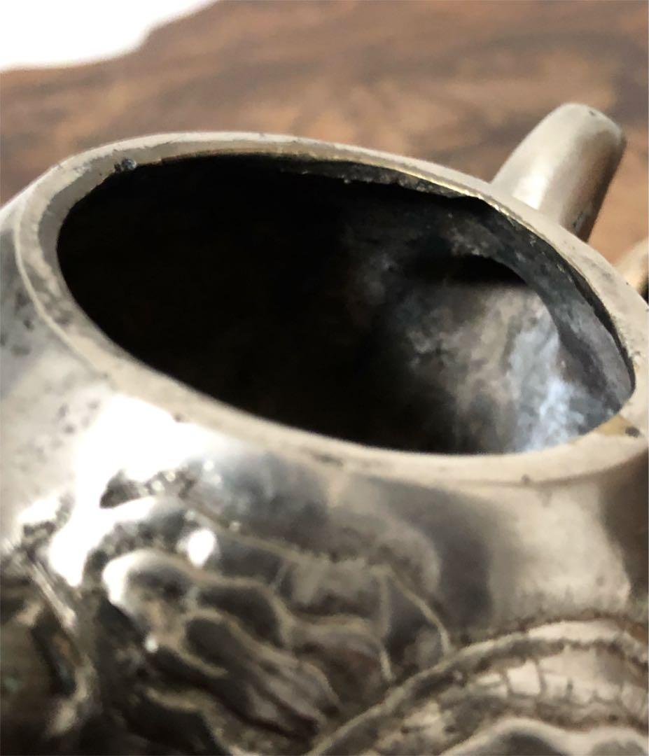 中国美術 古白銅 急須 五本爪龍遊刻 436㌘