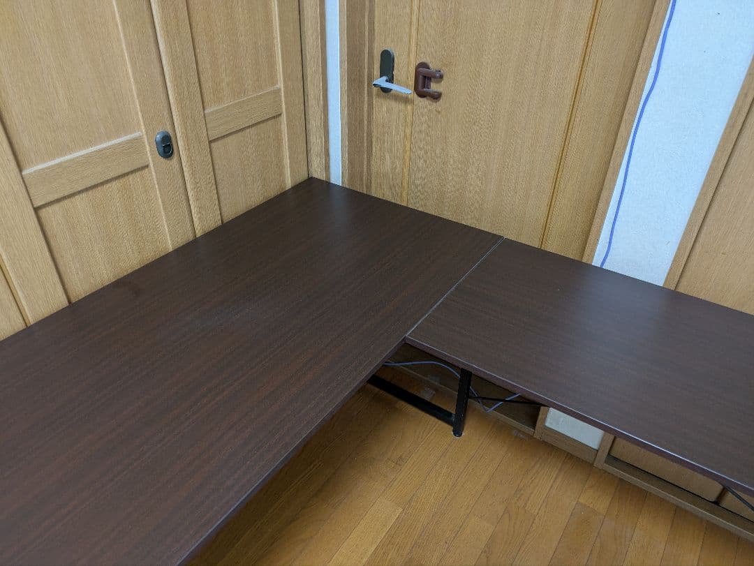 【引取限定】L字型デスク　ブラウン　サンワダイレクト　パソコン、コーナーデスク