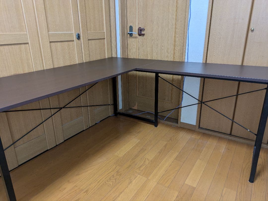 【引取限定】L字型デスク　ブラウン　サンワダイレクト　パソコン、コーナーデスク