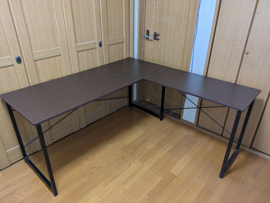 【引取限定】L字型デスク　ブラウン　サンワダイレクト　パソコン、コーナーデスク