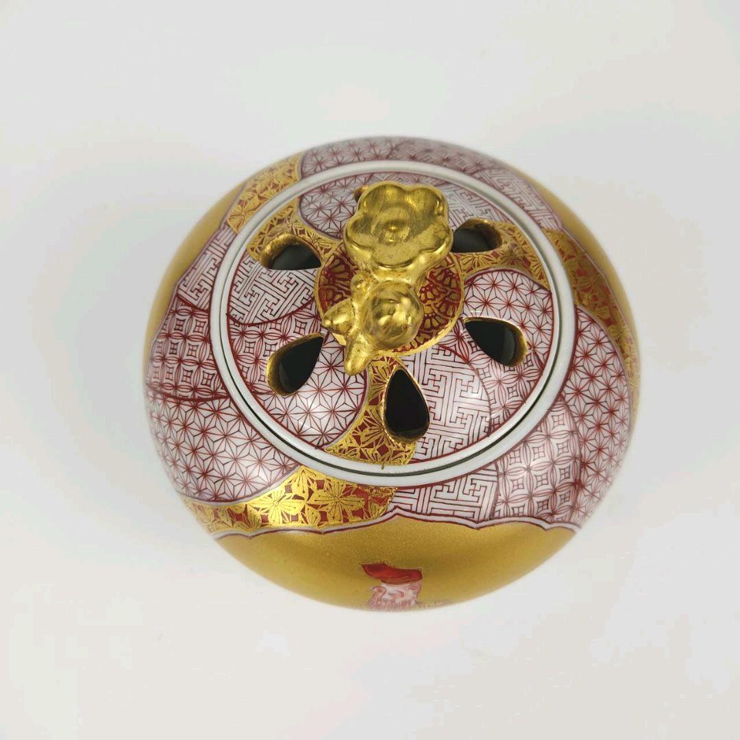 お値下げしました、住田正実作　九谷焼　赤絵小紋　香炉③