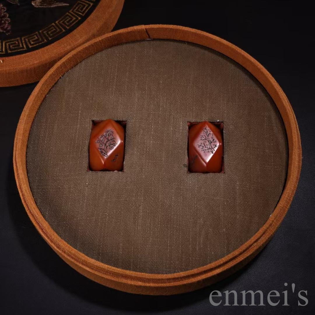 中国古美術『旧蔵 清代宮廷 寿山石印章套装』刺繍盒付 極細工 高浮彫 置物 擺件