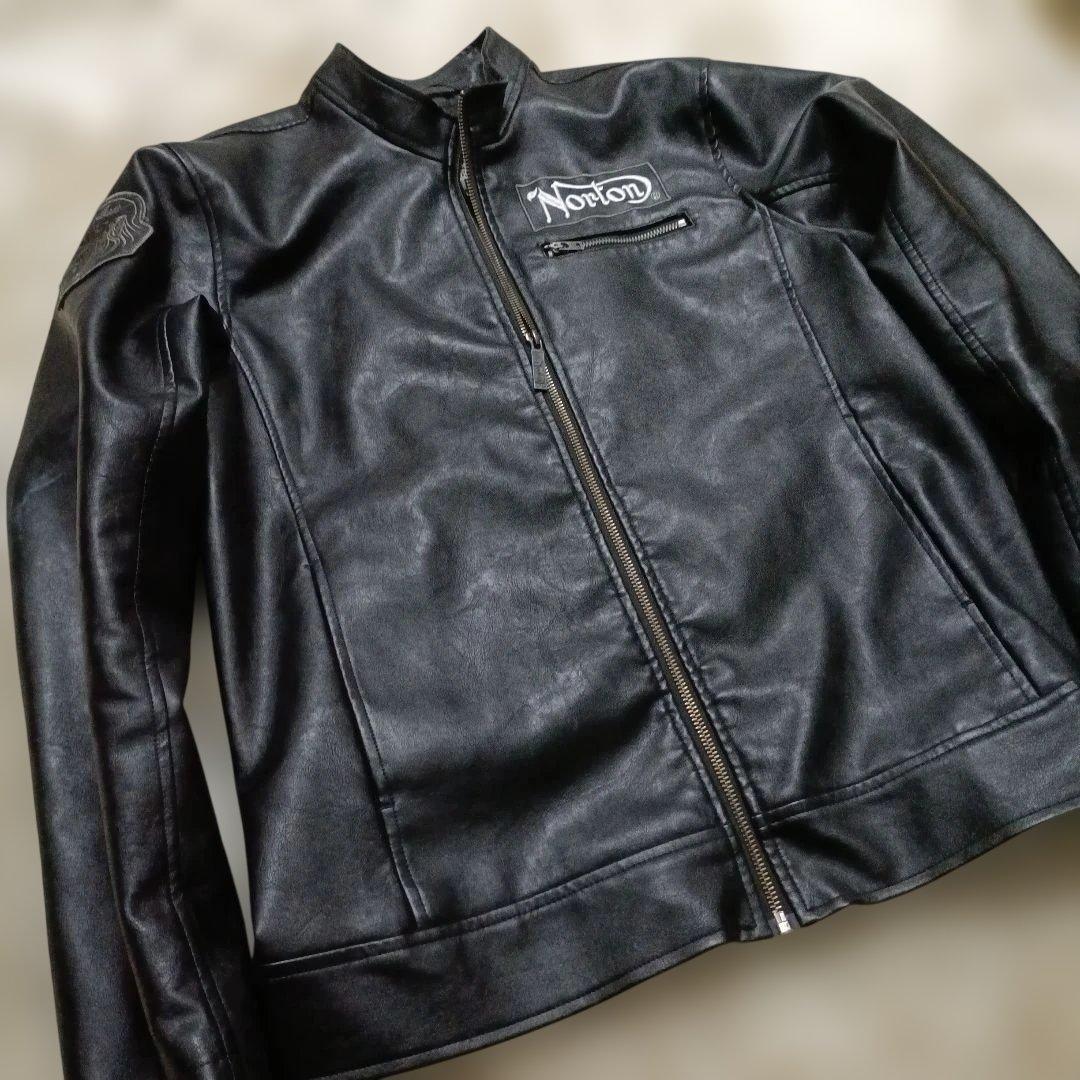 極美品 Norton ノートン ライダースジャケット 刺繍 ワッペン バイク L