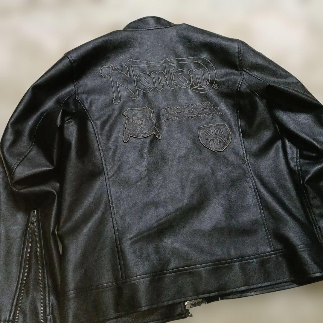 極美品 Norton ノートン ライダースジャケット 刺繍 ワッペン バイク L