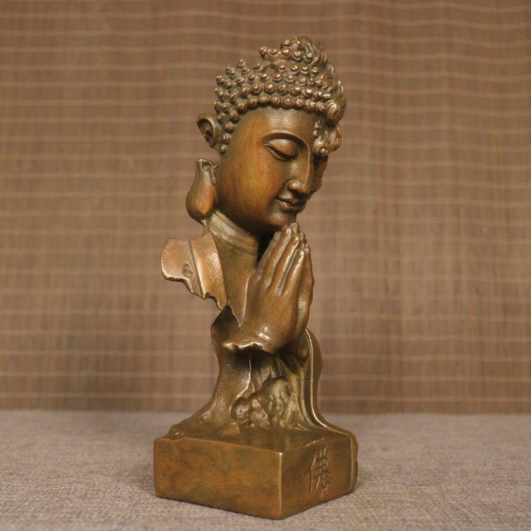 銅 細工 釈迦如来仏仏像 事務デスクトップ机 茶室 茶寵 置物 装飾品 工芸品