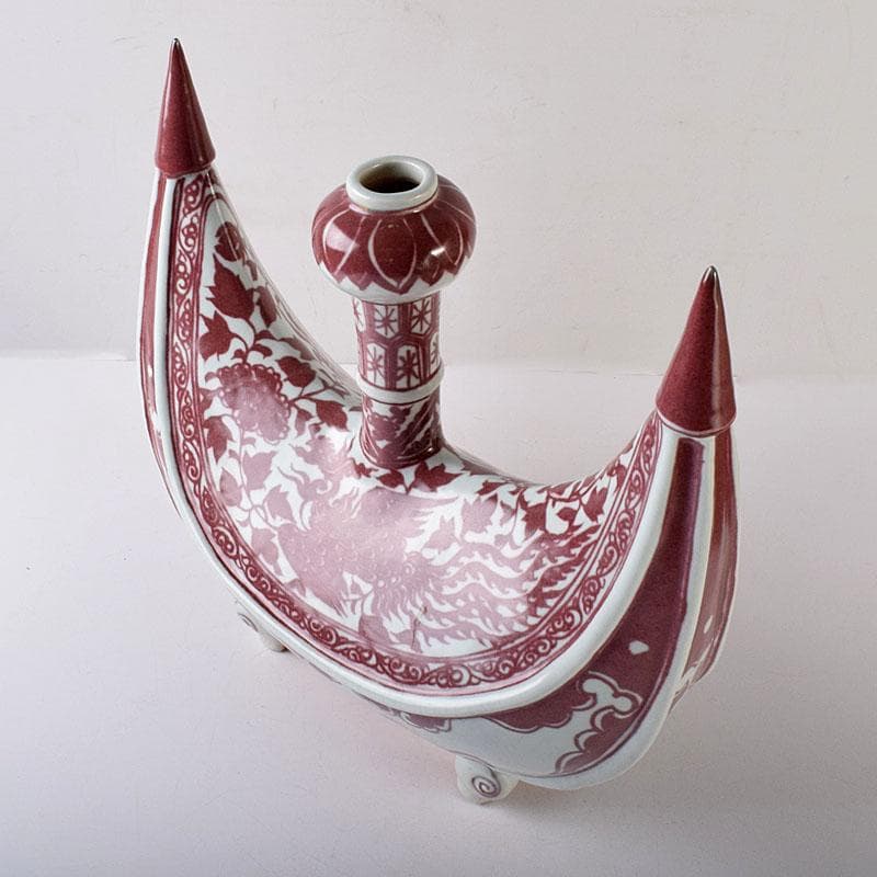 中国　釉里紅　四足水注　扁壷　M　7325C