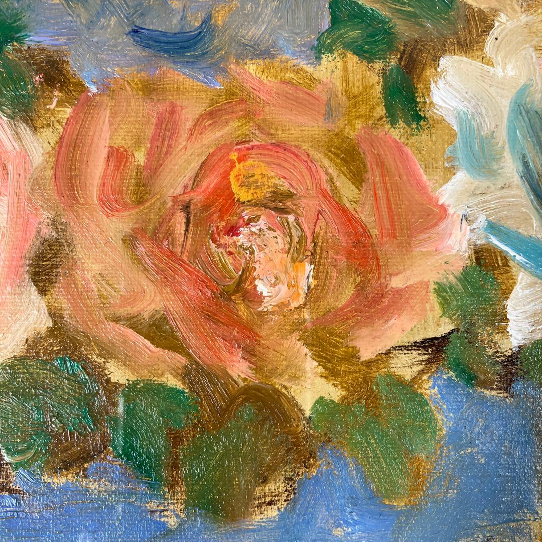 油彩　垣内カツアキ「バラの壷　F4」