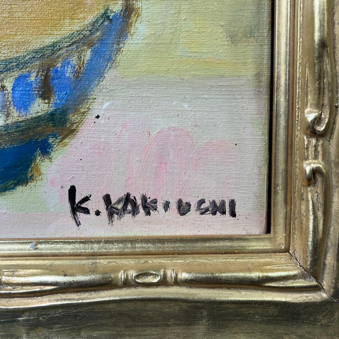 油彩　垣内カツアキ「バラの壷　F4」