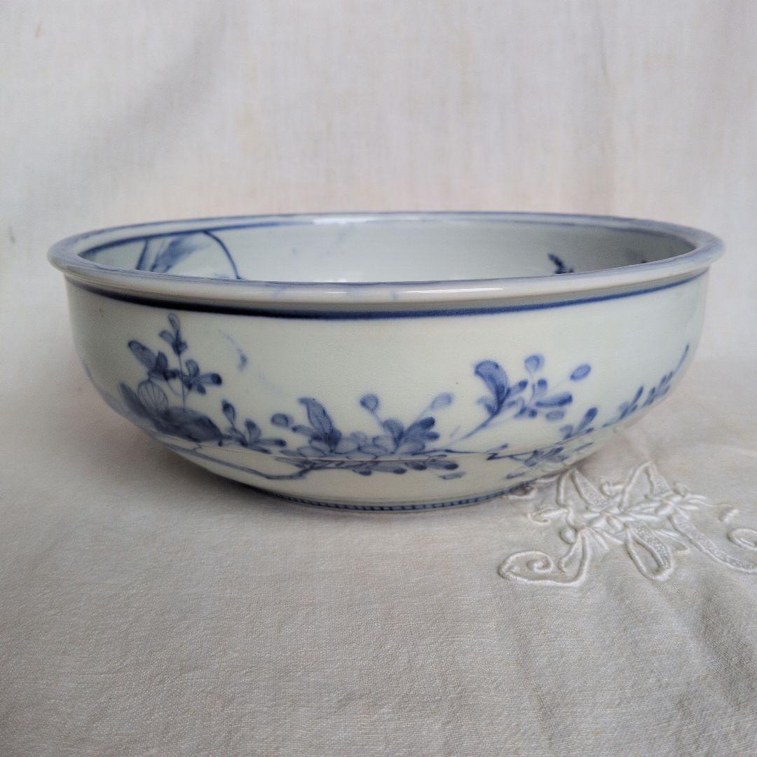 古伊万里 染付 深鉢 白鷺 蛇の目高台