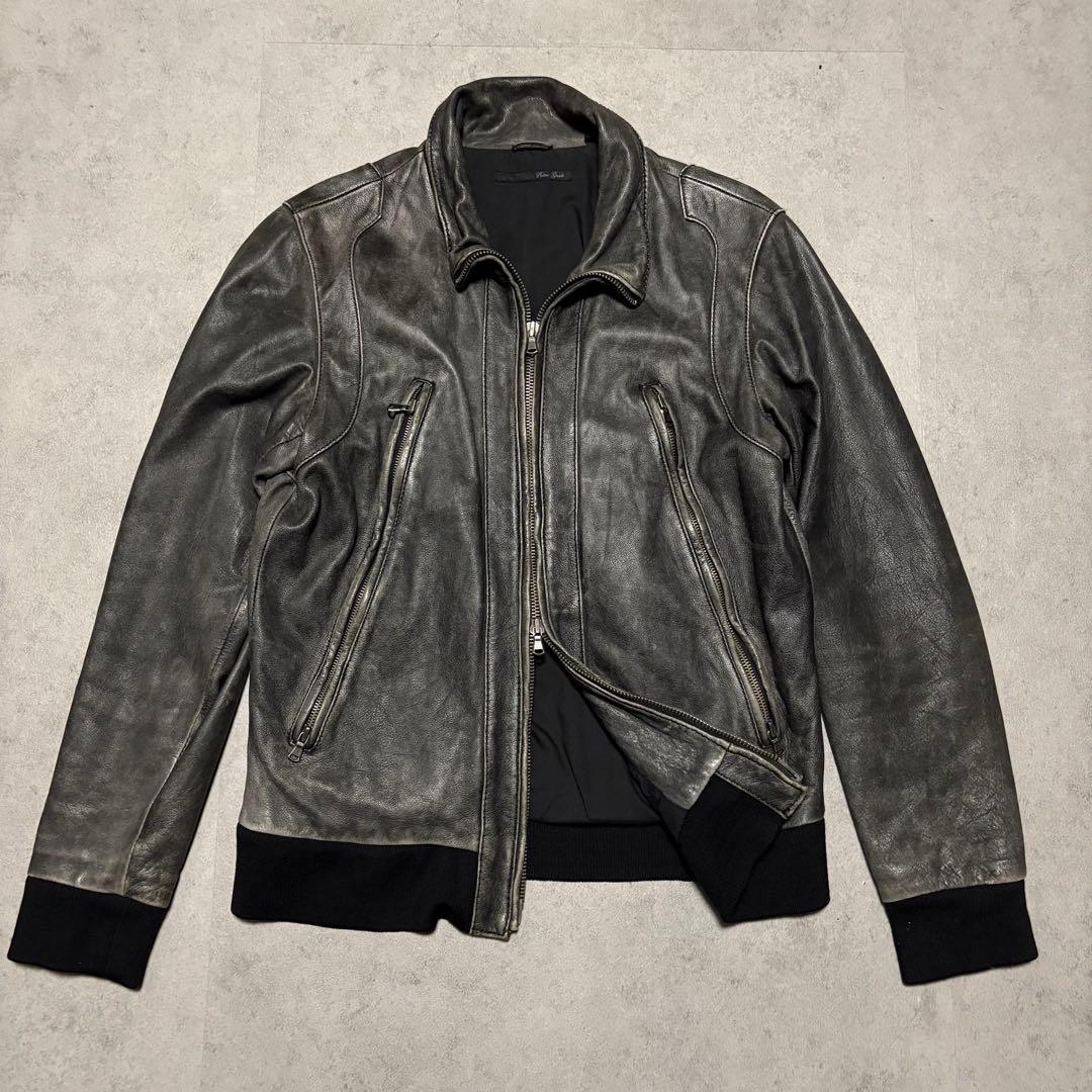 レトログレード　ライダース　レザー　ジャケット シングル　ダブルジップ　L 黒