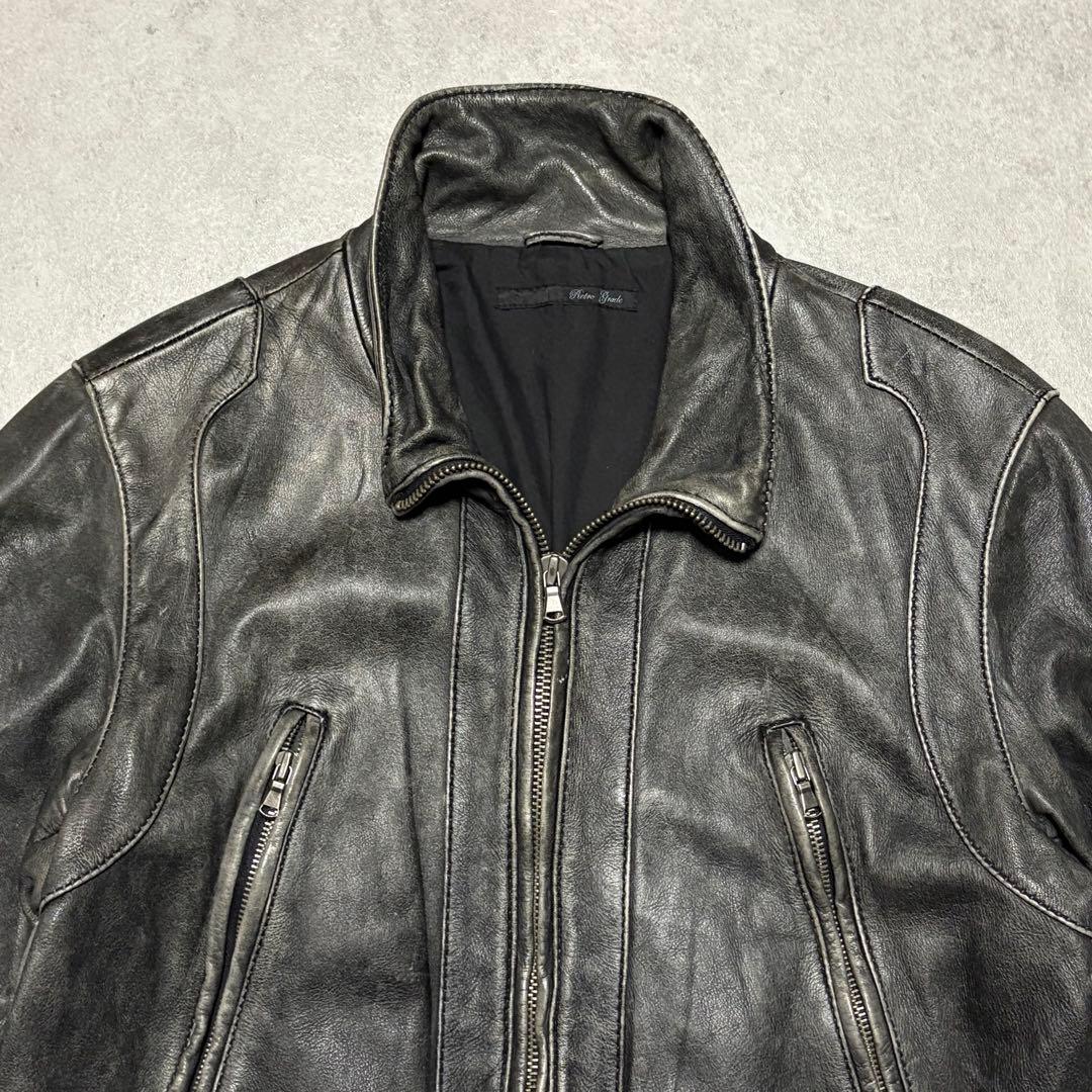 レトログレード　ライダース　レザー　ジャケット シングル　ダブルジップ　L 黒