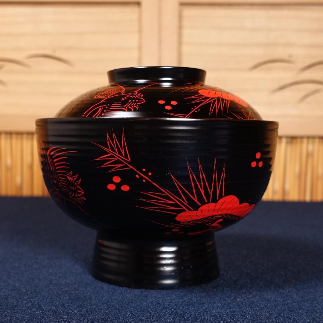 雅な逸品 天然木製 蓬莱山蒔絵 大振 煮物椀 雑煮椀 5客 共箱