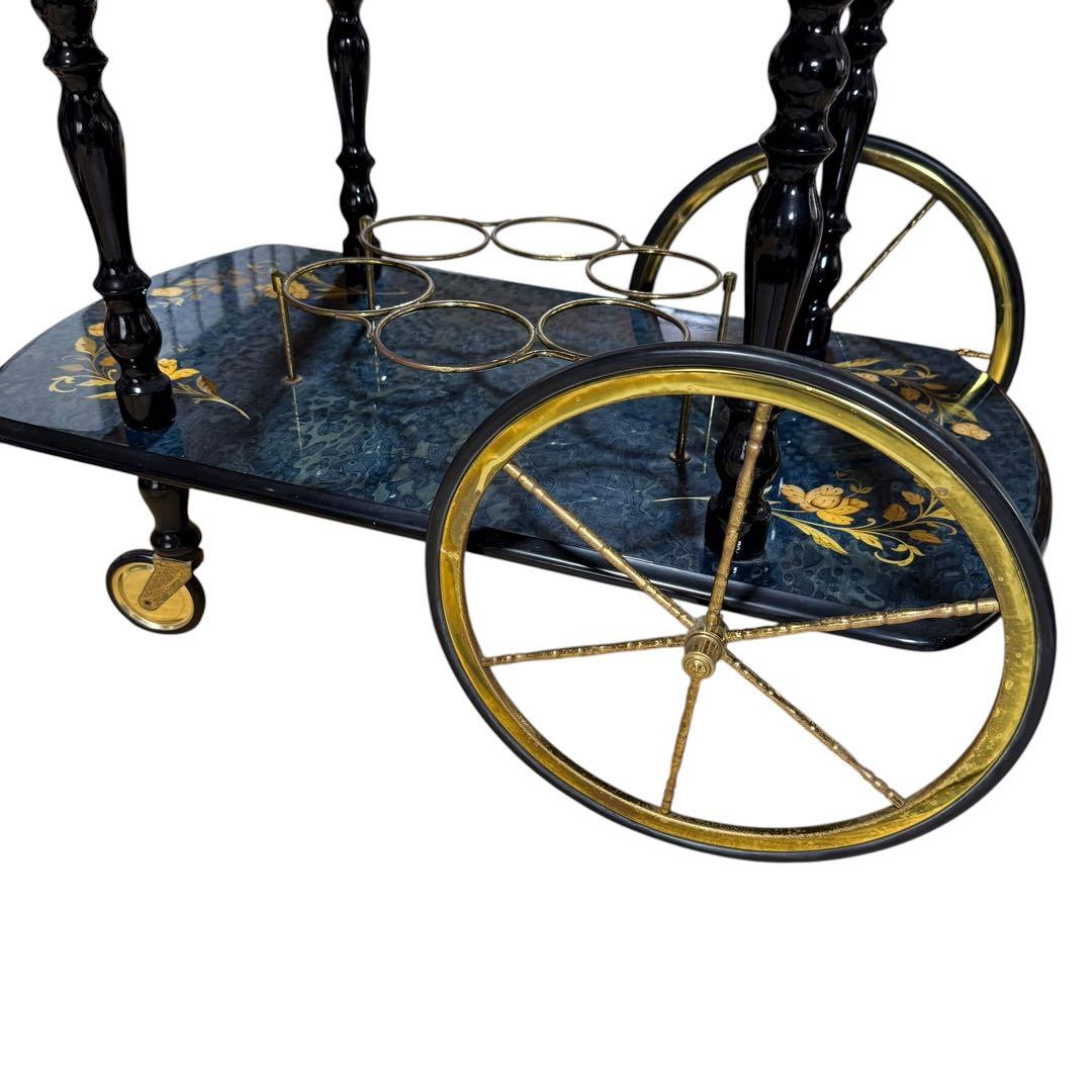 イタリア製 アンティーク 配膳ワゴン キッチンワゴン バタフライ式 ワインラック