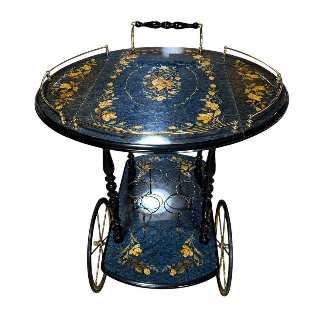 イタリア製 アンティーク 配膳ワゴン キッチンワゴン バタフライ式 ワインラック