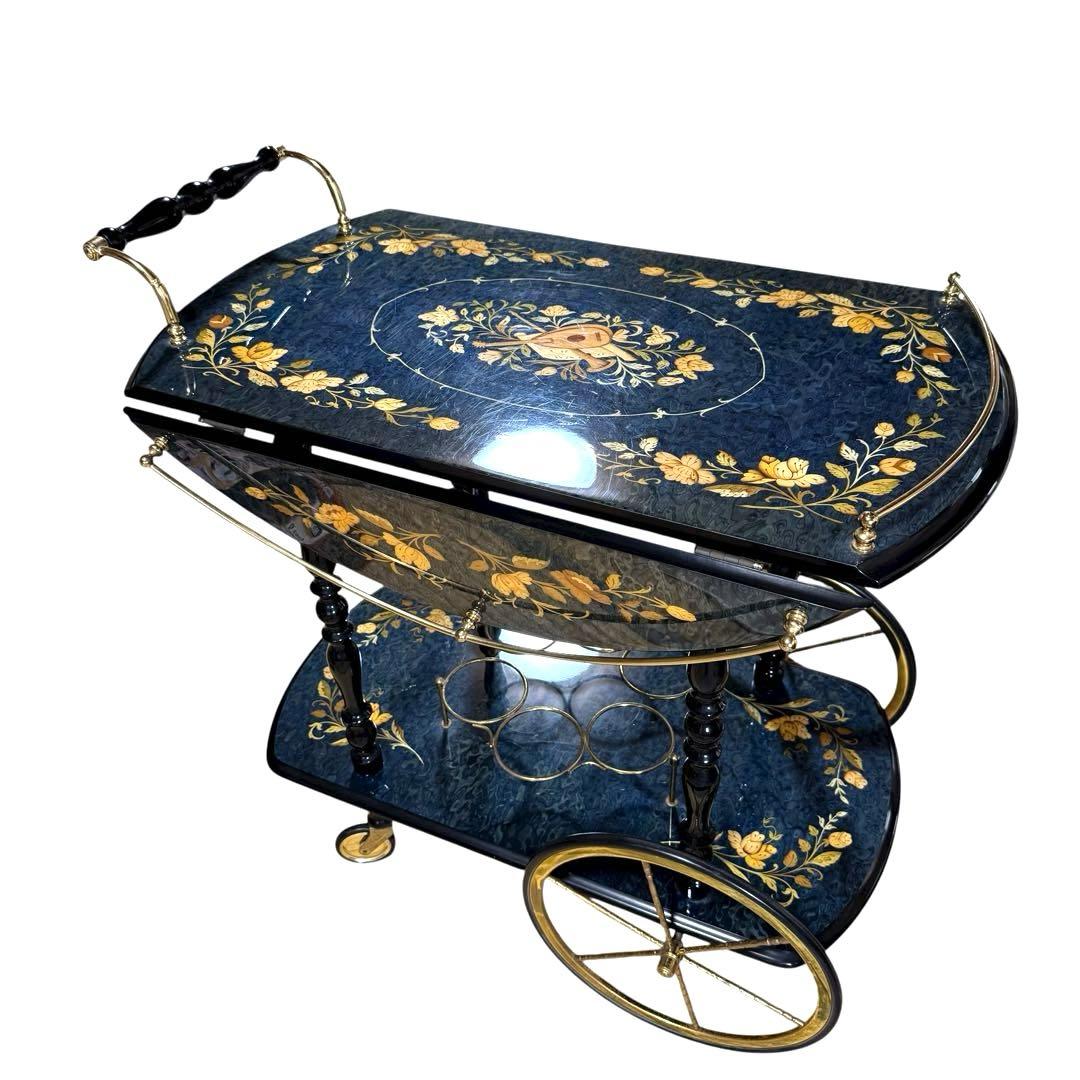 イタリア製 アンティーク 配膳ワゴン キッチンワゴン バタフライ式 ワインラック