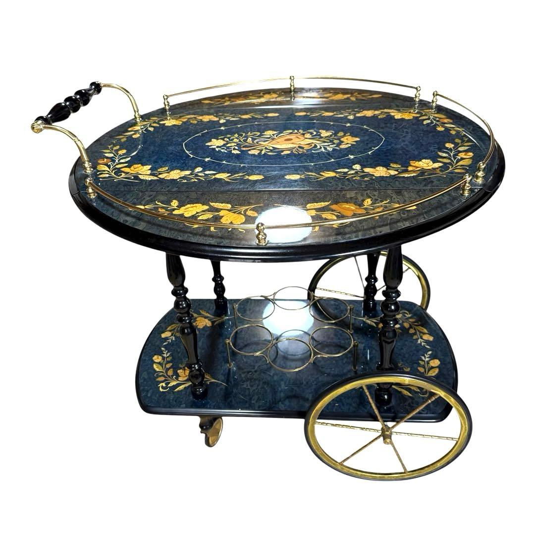 イタリア製 アンティーク 配膳ワゴン キッチンワゴン バタフライ式 ワインラック