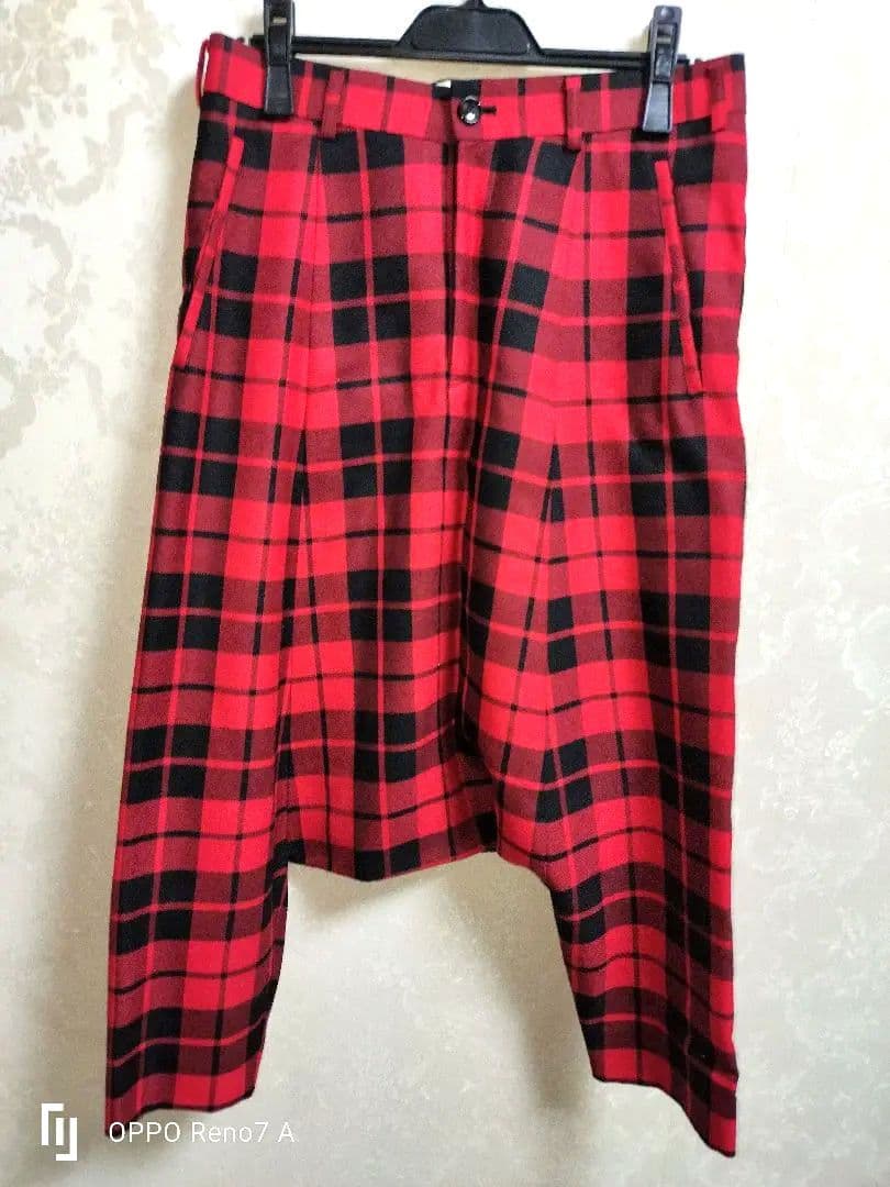 COMME des GARCONS ウール赤黒チェック サルエルパンツ XS