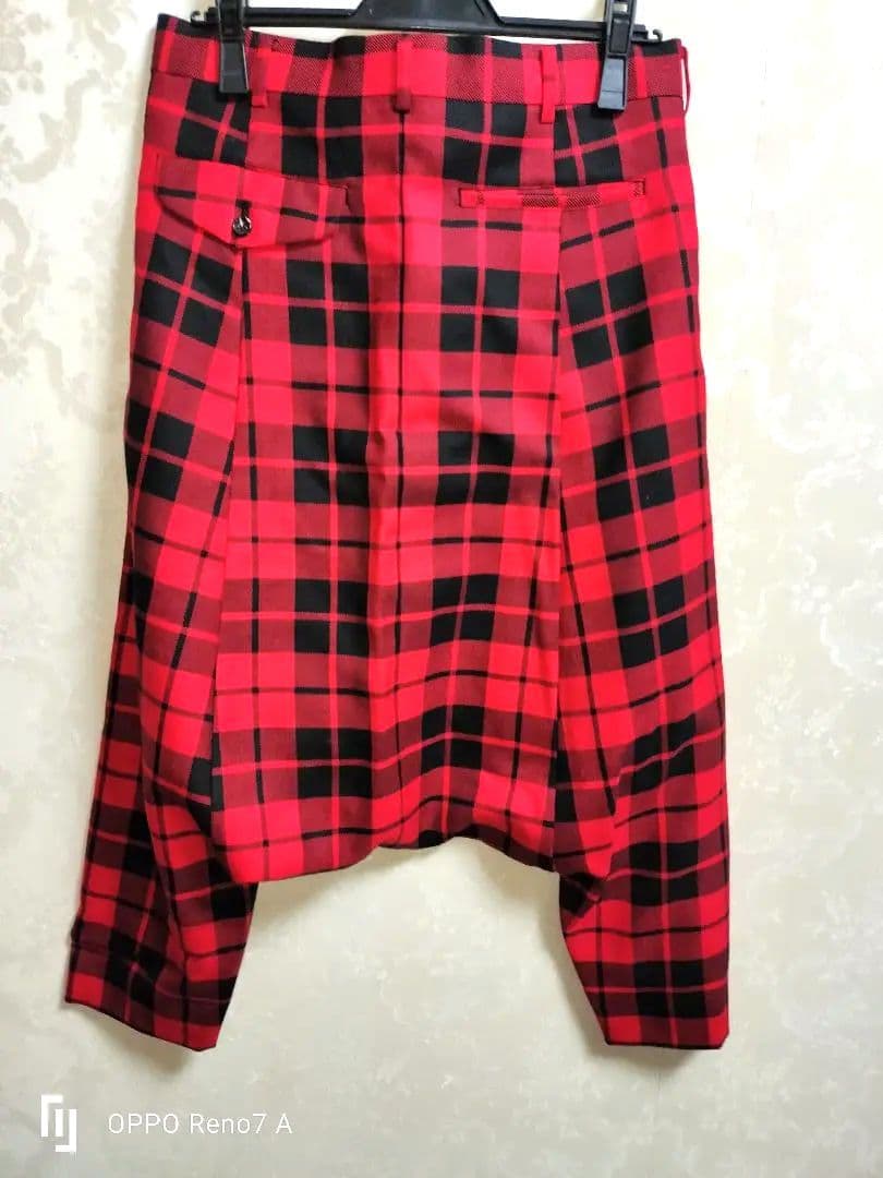 COMME des GARCONS ウール赤黒チェック サルエルパンツ XS