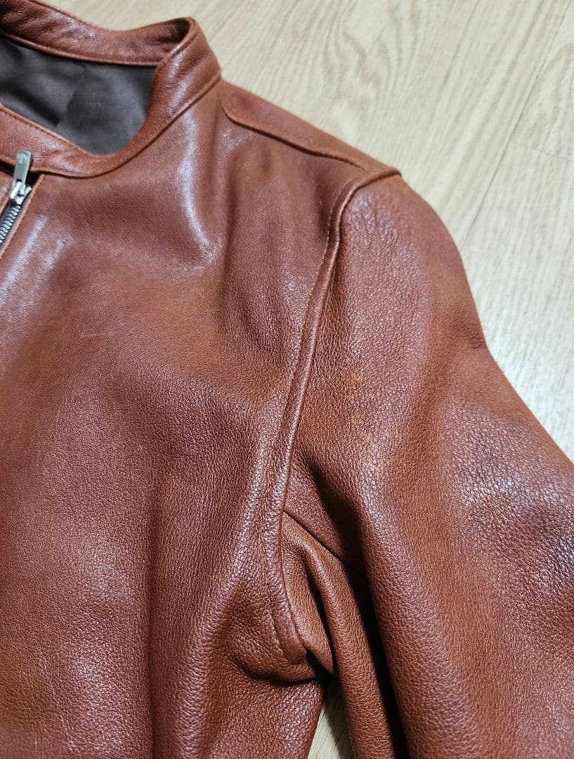 NO ID. シープレザーベジタブルシングルライダースＪＫＴ オイル付 革ジャン