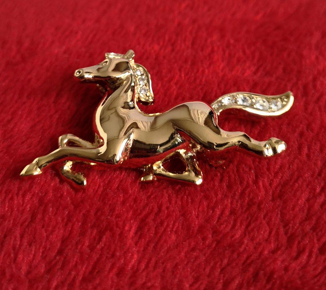 イギリス ビンテージ 希少 ブローチ A&S 美品 馬 モチーフ スワロフスキー