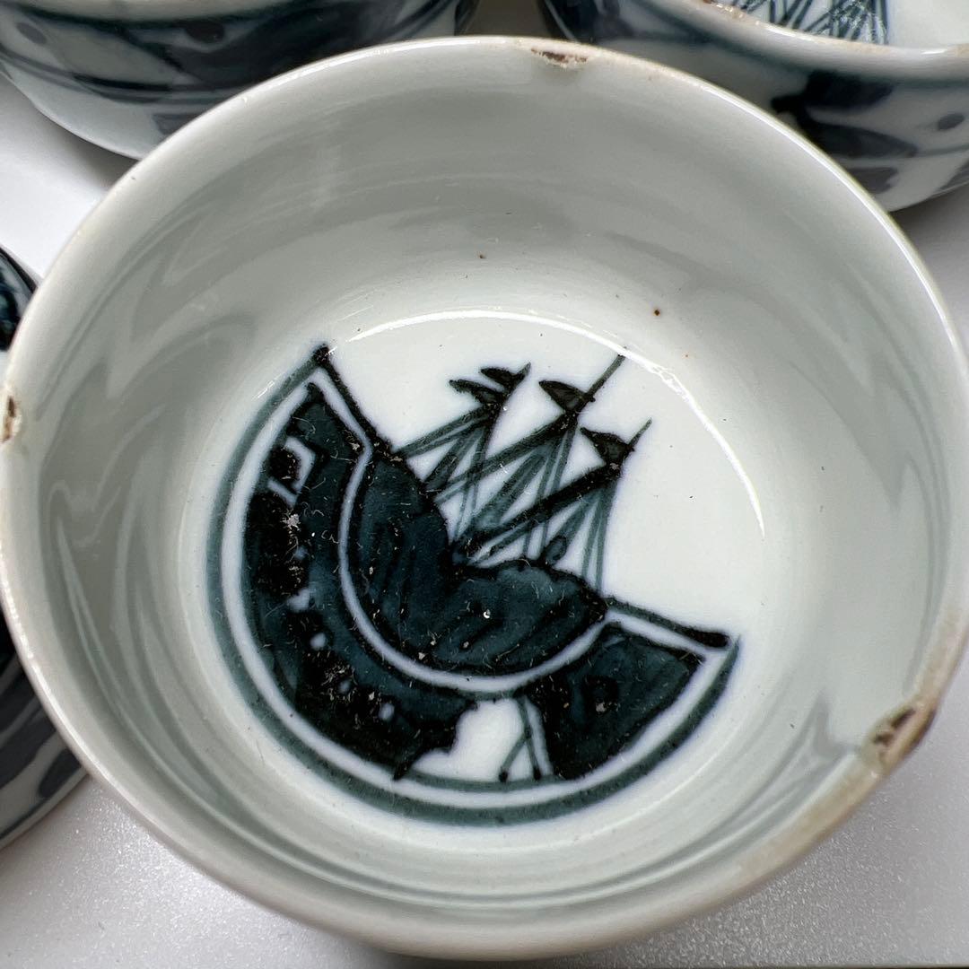 唐物　古染付　煎茶碗5客　木箱付　口径6.4㎝ 東Y7-0812①タウサ