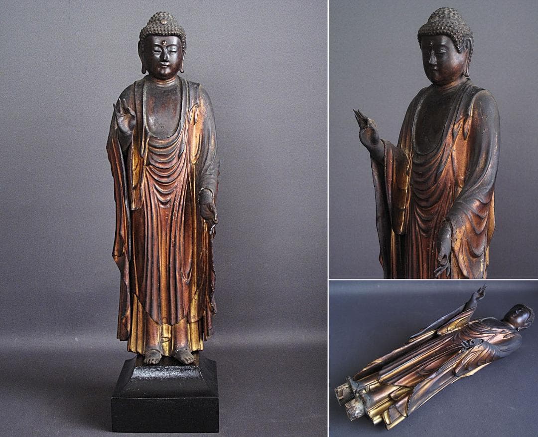 時代 古仏像!!『木造 阿弥陀如来立像』総高48㎝ 像高40.5㎝