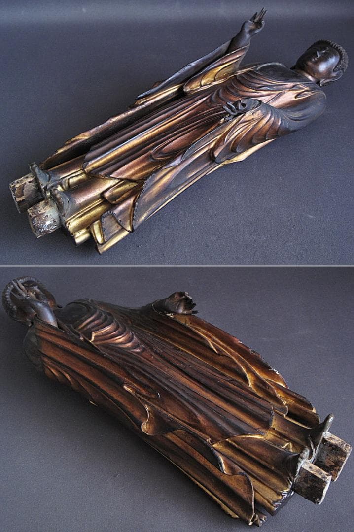 時代 古仏像!!『木造 阿弥陀如来立像』総高48㎝ 像高40.5㎝