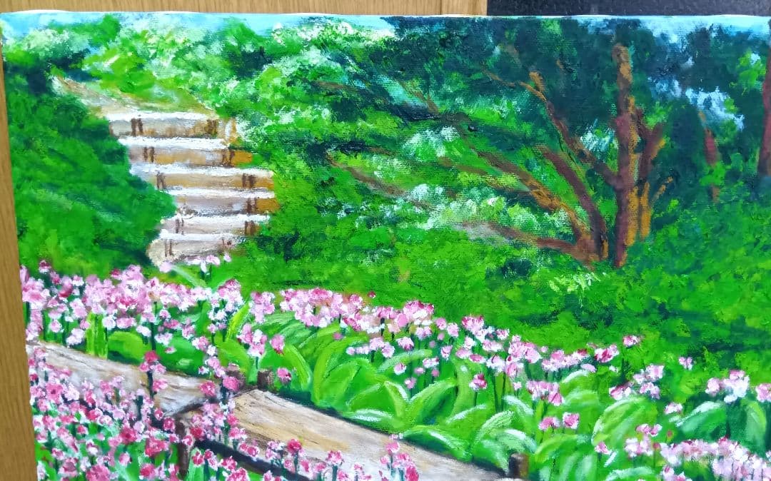 油絵 風景画 クリンソウ(九輪草) ５月【P10】