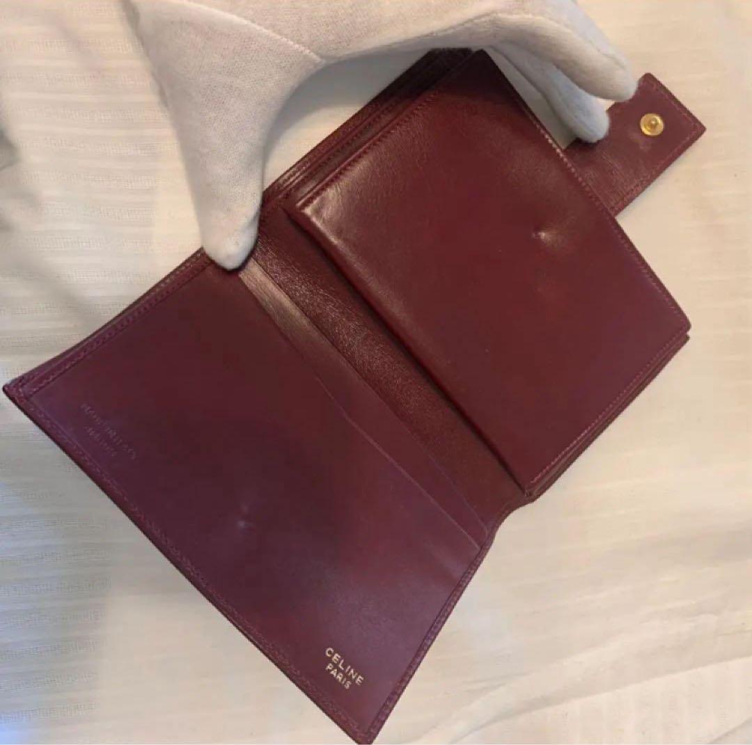 【希少】セリーヌ　ヴィンテージ　ロゴサークル　ゴールド金具　レザー　ボルドー