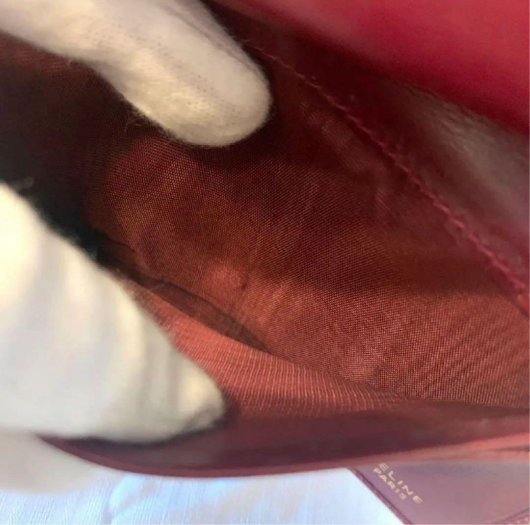 【希少】セリーヌ　ヴィンテージ　ロゴサークル　ゴールド金具　レザー　ボルドー