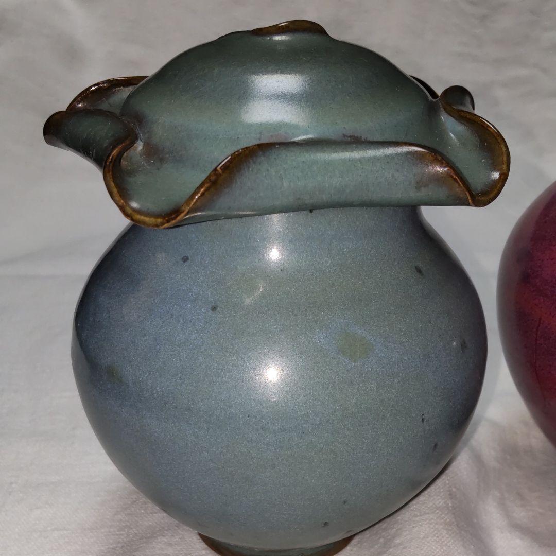 北宋鈞窯澱青釉灰青 /窯変紫紅酒会壺