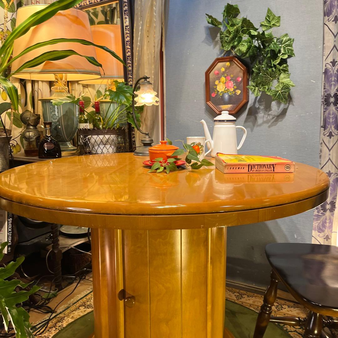 sale ラウンドテーブル　1０５　丸テーブル　無垢材仕上げ収納付き