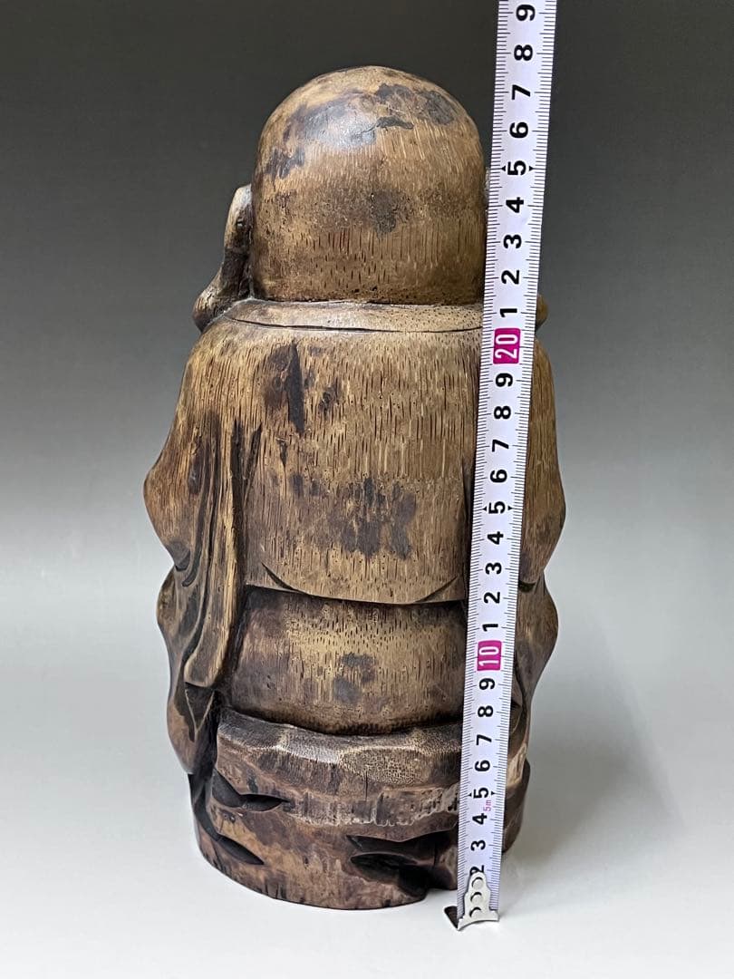 E408 古竹製達磨大師像　竹製　細密彫刻　竹工芸 仏像　仏教美術　骨董品