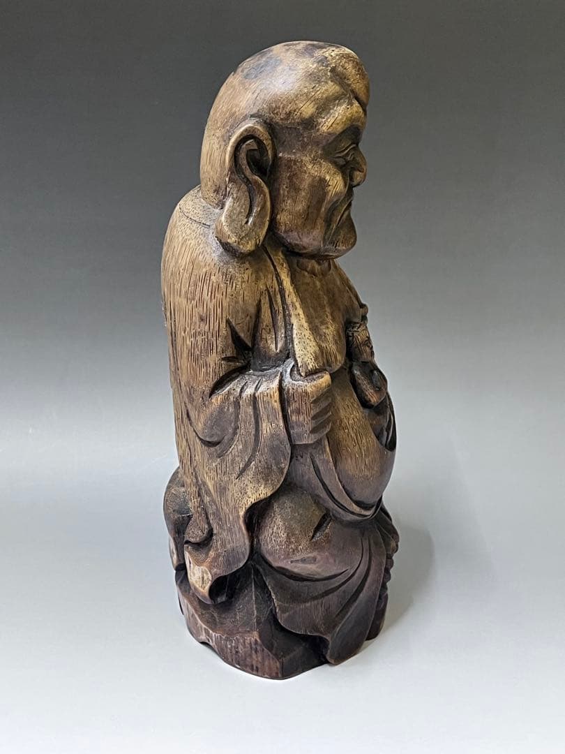 E408 古竹製達磨大師像　竹製　細密彫刻　竹工芸 仏像　仏教美術　骨董品